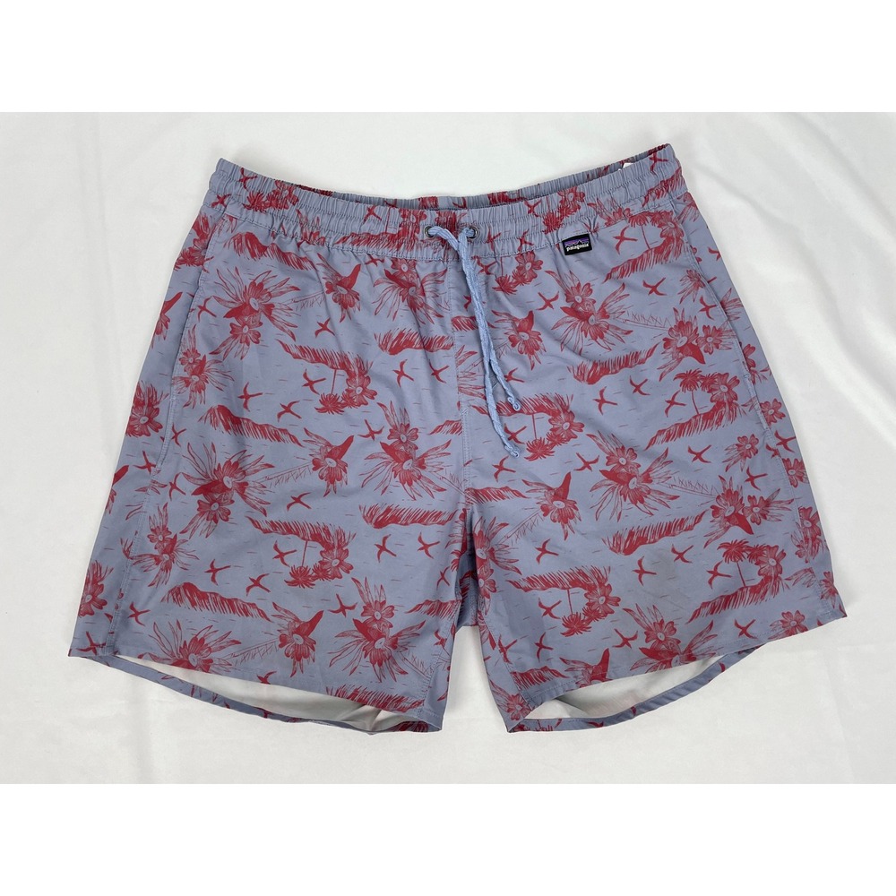 Patagonia Men Large Hydro Series Hydropeak Boardshorts Floral Ocean Blue 6" FLAW